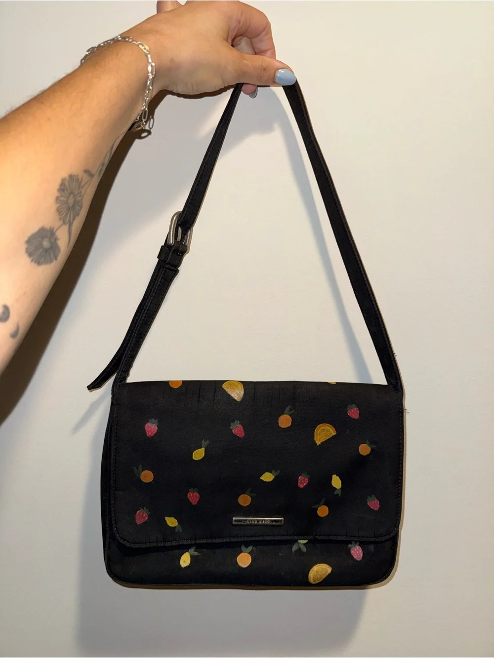 Black Nine West Strawberry & Citrus Print Shoulder Bag